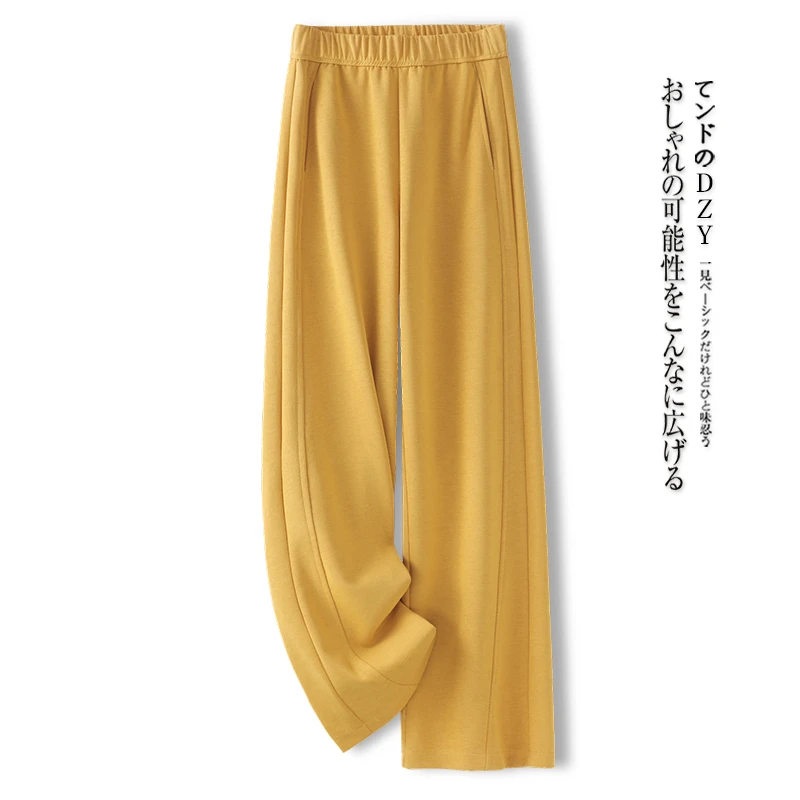 拉夏贝尔软糯阔腿裤女春秋2025年新款百搭时尚松紧高腰休闲直筒裤
