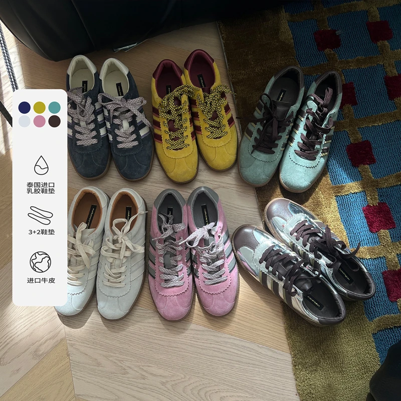 迷失麋鹿 班长德训鞋 休闲复古真皮运动鞋女百搭厚底跑步鞋女