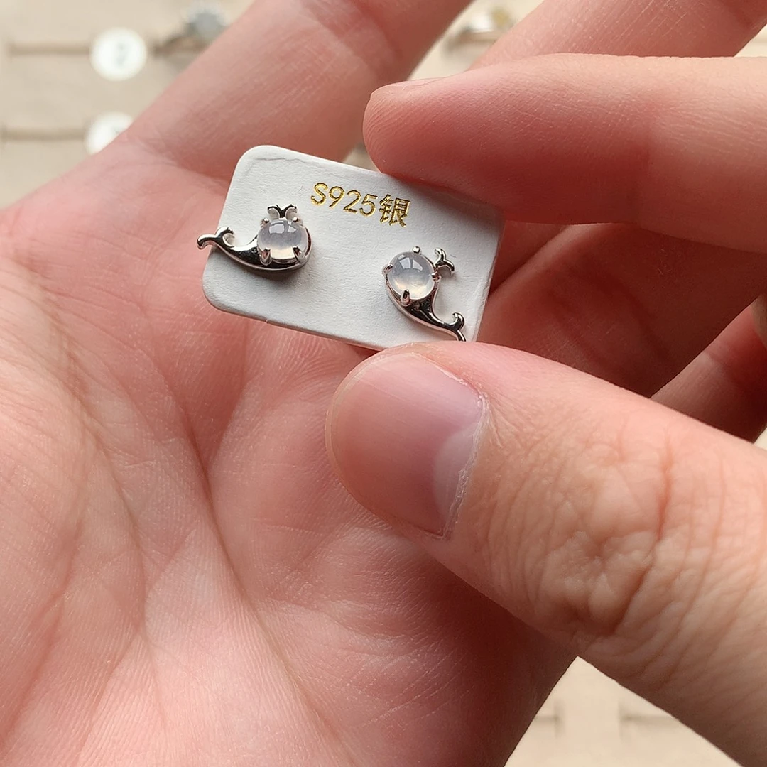 翡翠耳饰银S925镶嵌0193