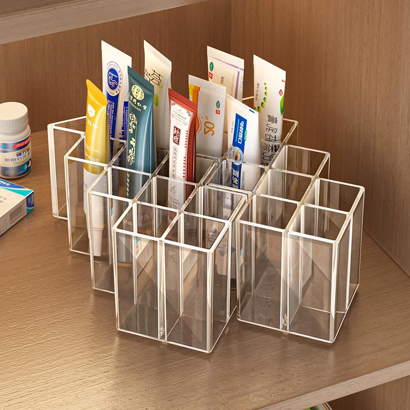 药膏收纳盒分格透明小样软膏药品整理神器桌面家用管状药膏置物架