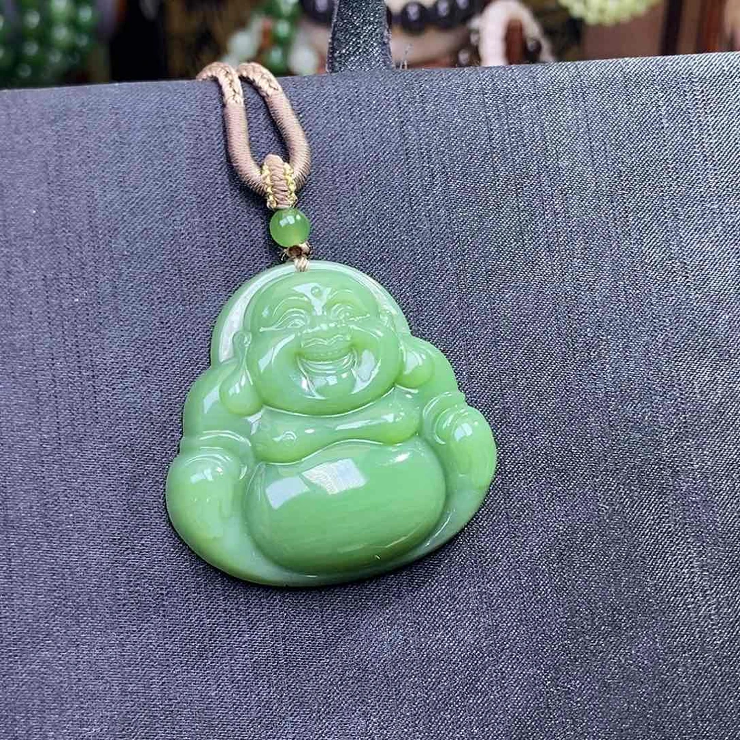 手链未镶嵌和田玉碧玉粉绿老矿料收藏佛公