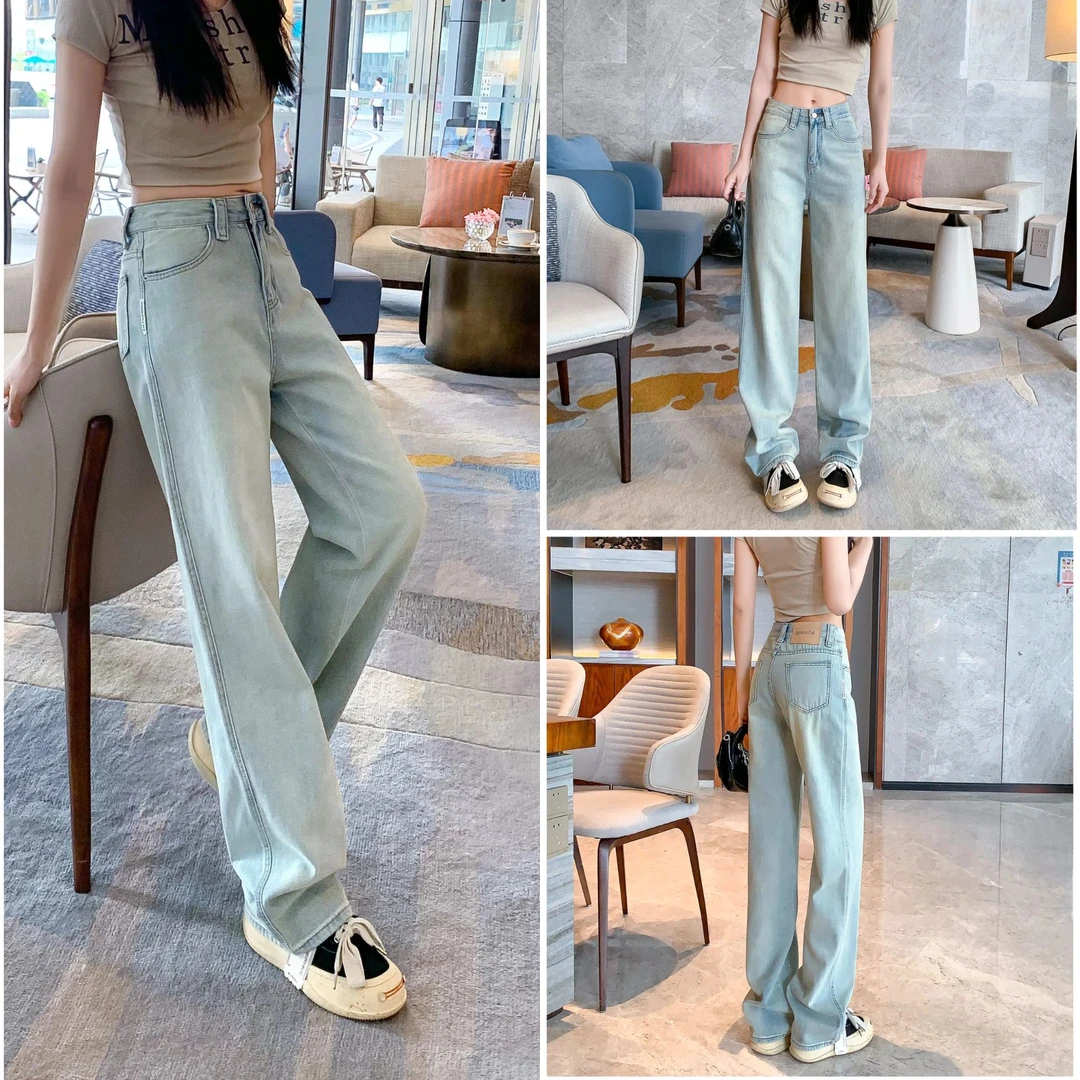 8204夏季新款高腰窄版直筒牛仔裤宽松显瘦阔腿裤小个子女
