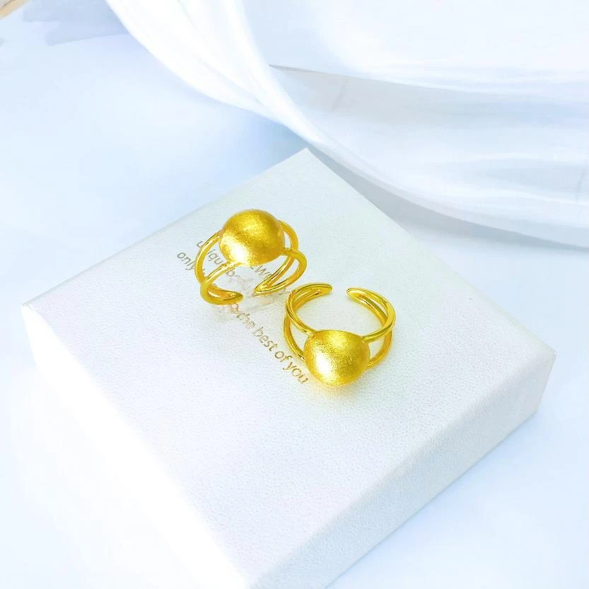 铜合金戒指 鸽子蛋圆球开口爱心拉丝戒指掉色磨砂时尚百搭大气款