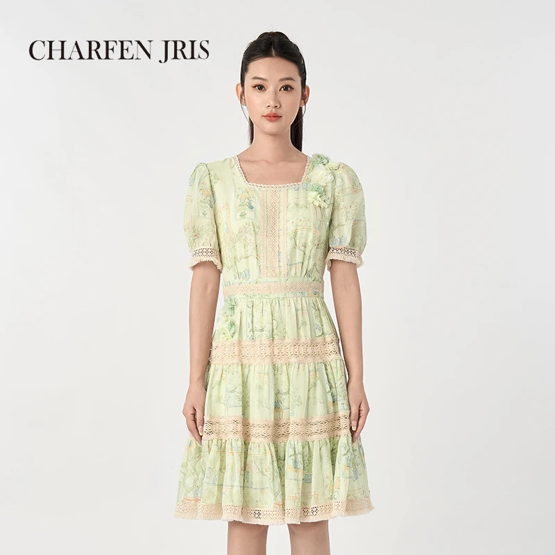 CHARFEN朝峰夏季新款法式复古气质碎花连衣裙FJF2D690-6512G