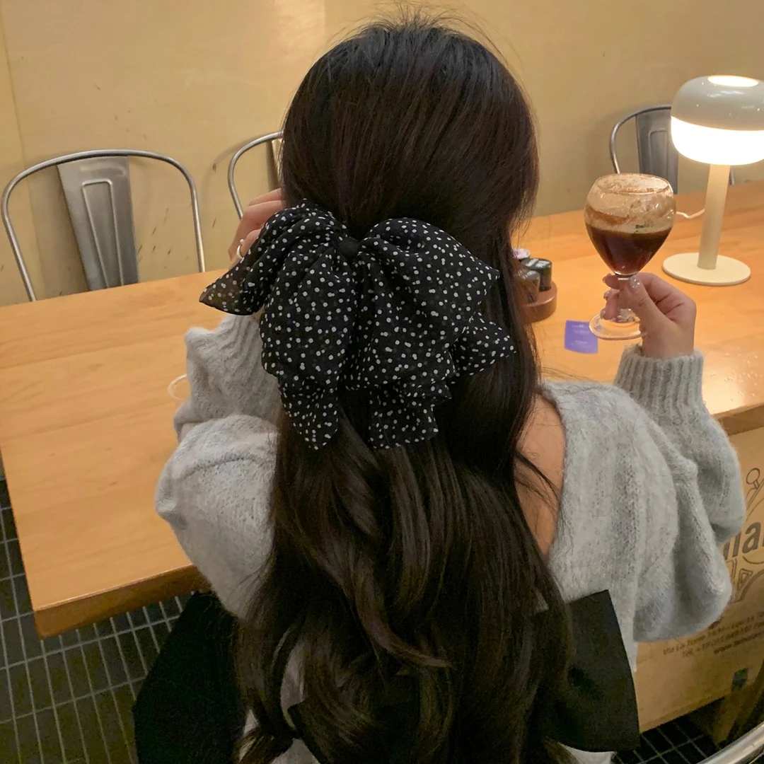 法式复古波点蝴蝶结抓夹小号鲨鱼夹半扎发夹气质百搭发饰韩系头饰