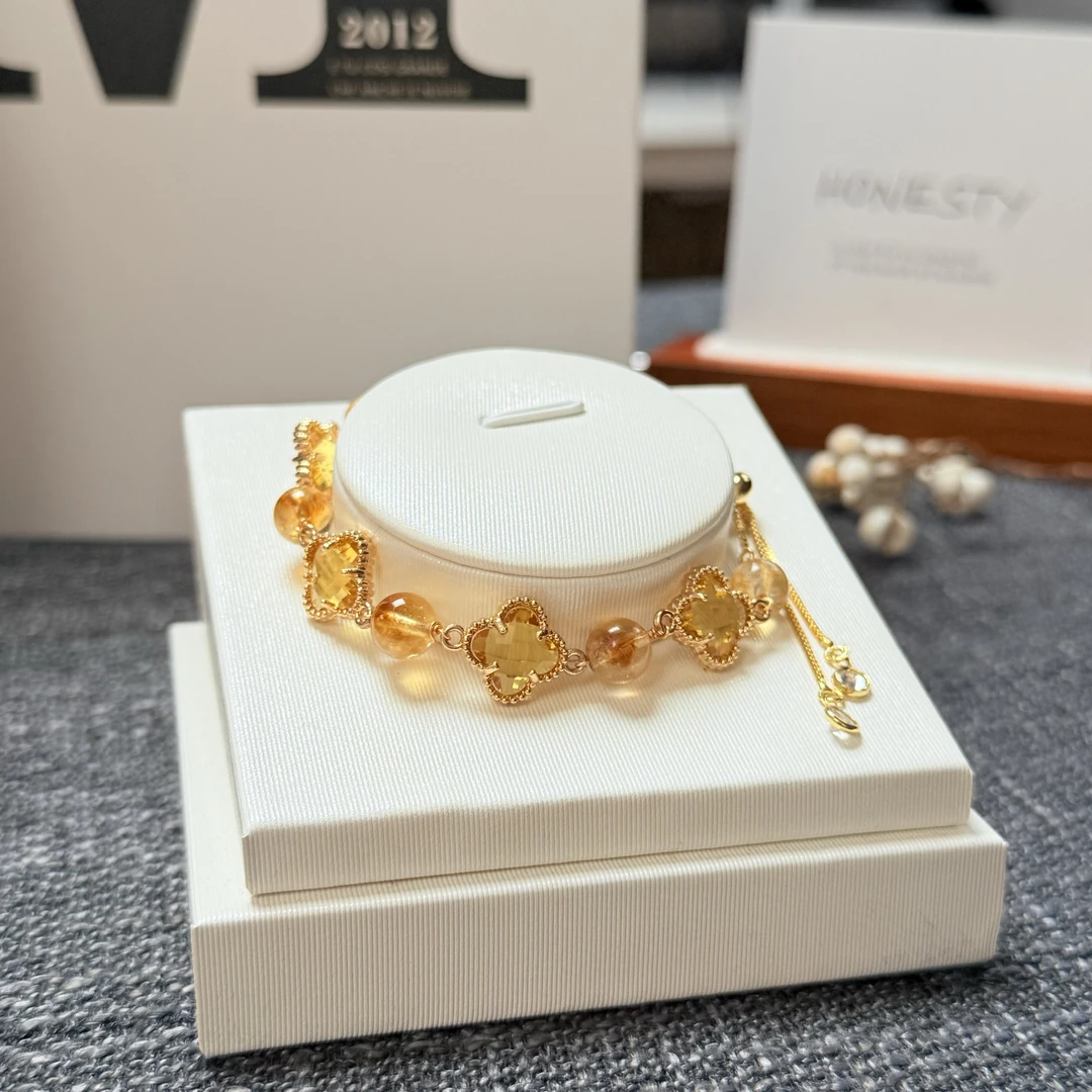 予鲤YULI设计师款天然水晶黄塔晶四叶草五花手链女闺蜜礼物