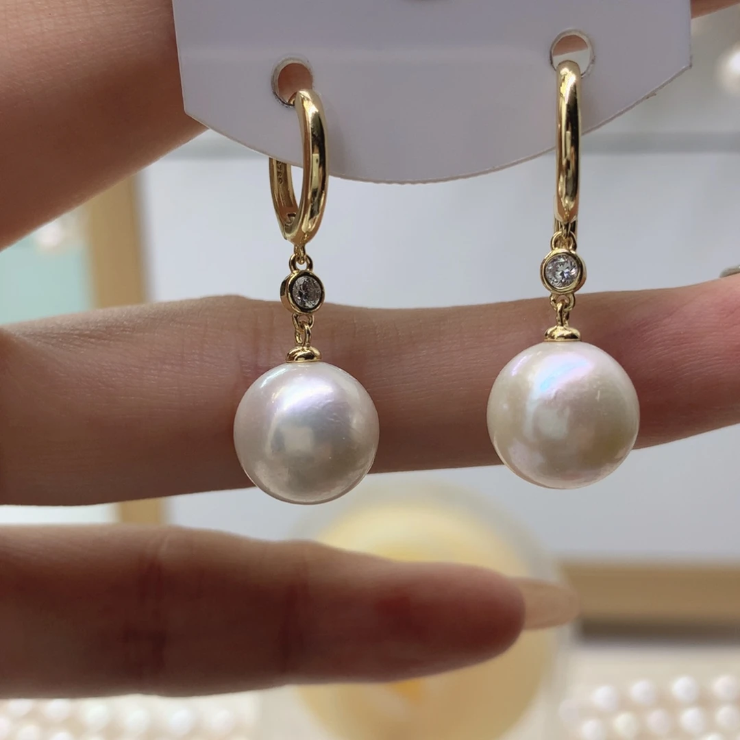 银S925镶嵌耳饰淡水珍珠