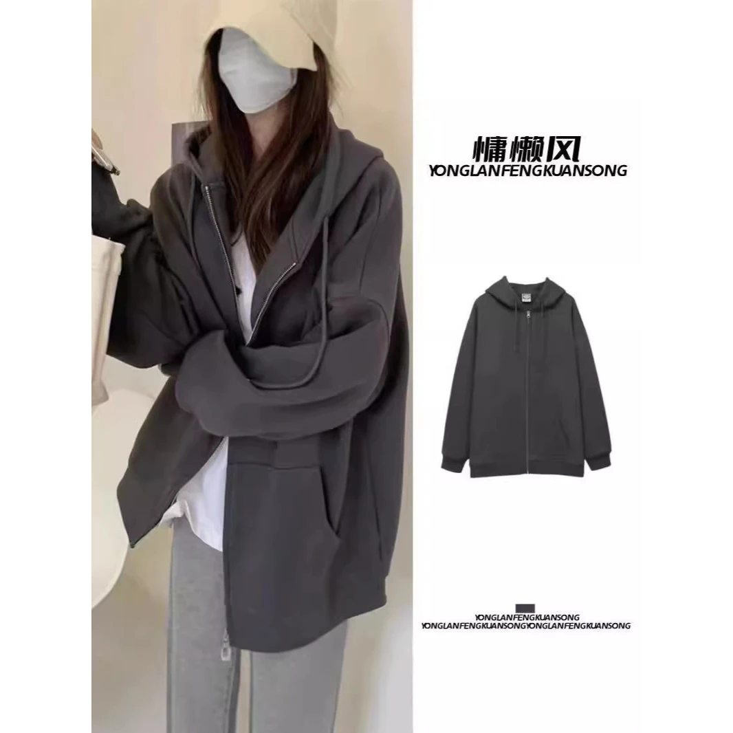 ins超火卫衣女秋冬oversize连帽薄款外套韩版潮宽松拉链开衫上衣