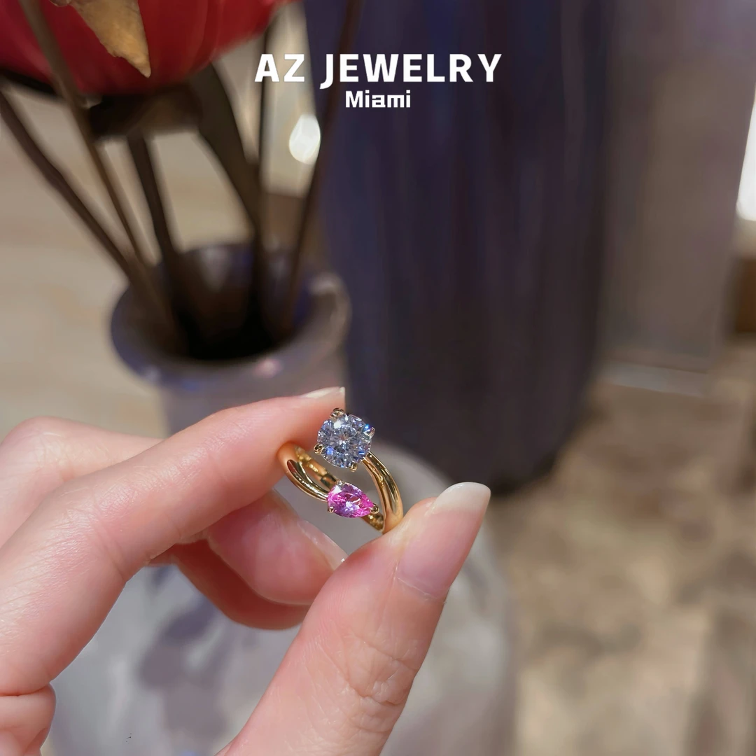 ANNA ZUCKERMAN 925银合成锆石戒指 双生环抱可调节开口戒R0223