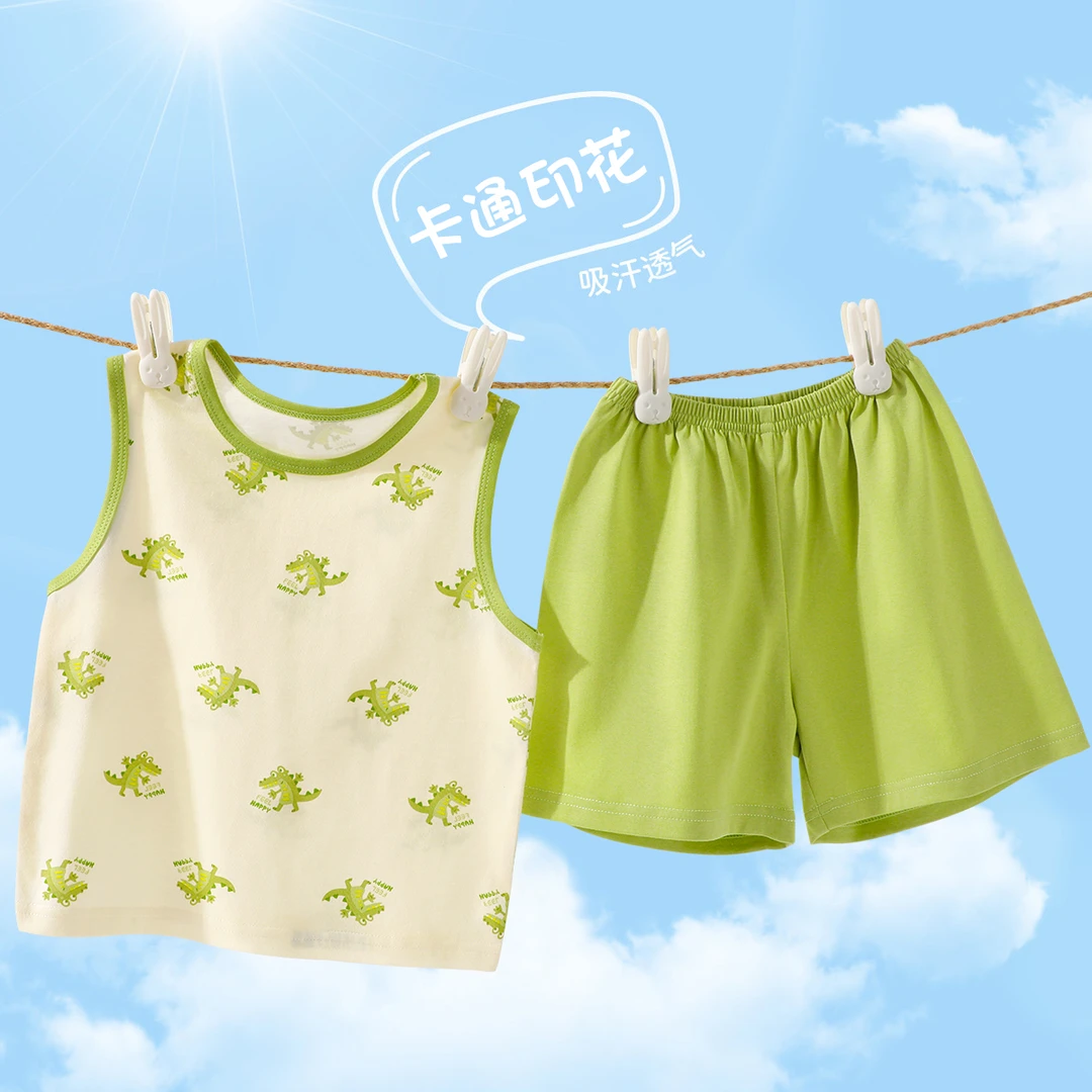 儿童A类纯棉夏季无袖背心套装男童女童休闲运动装宝宝2025年新款