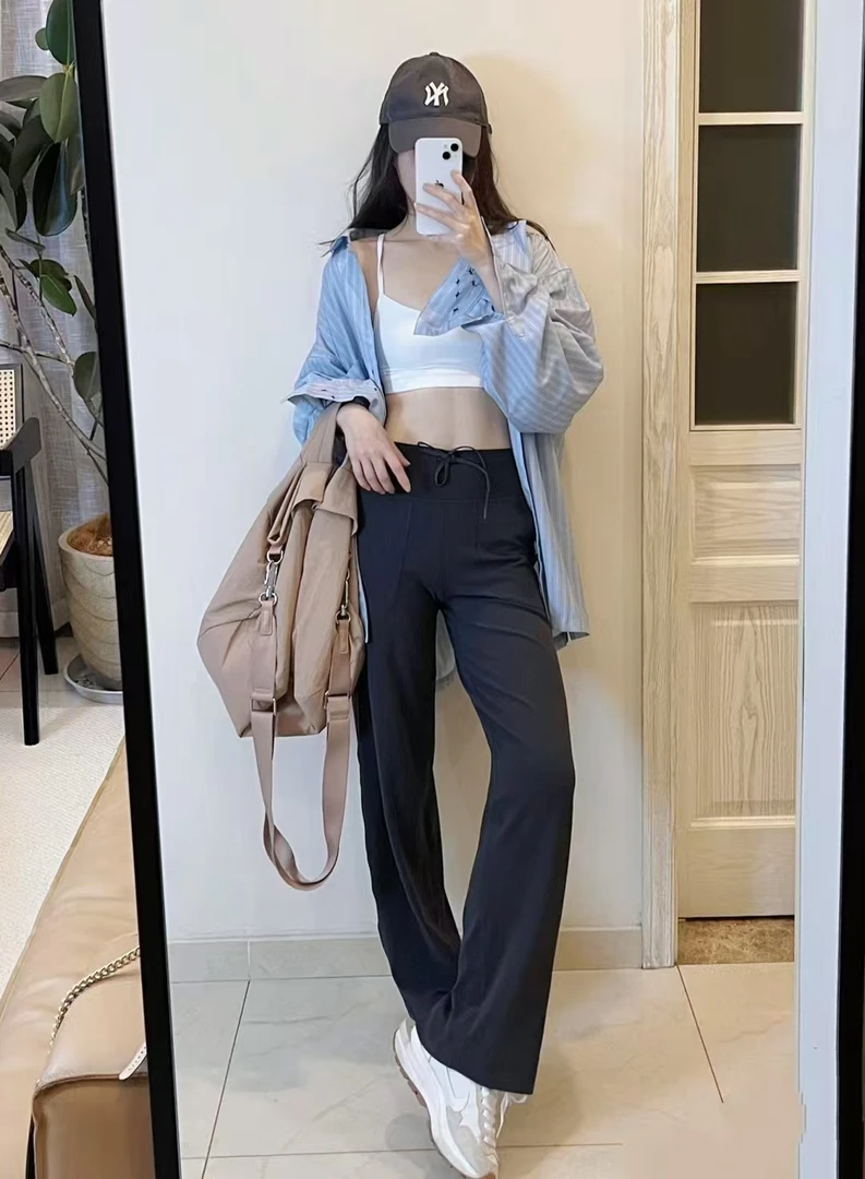 一样样的Scuba运动瑜伽裤宽松高腰弹力阔腿长裤