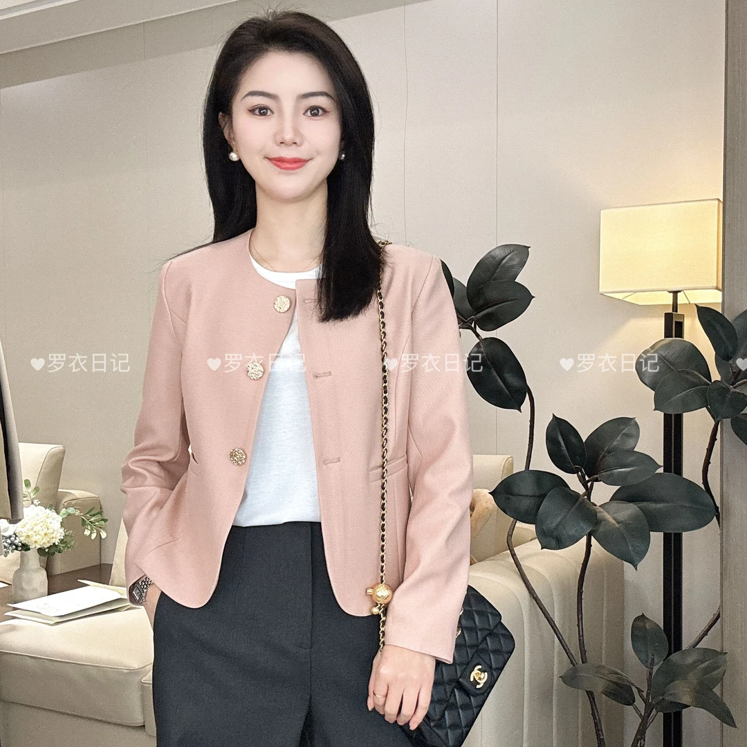 【罗衣日记定制】时尚圆领西装外套女2025春秋高级感小个子休闲西服