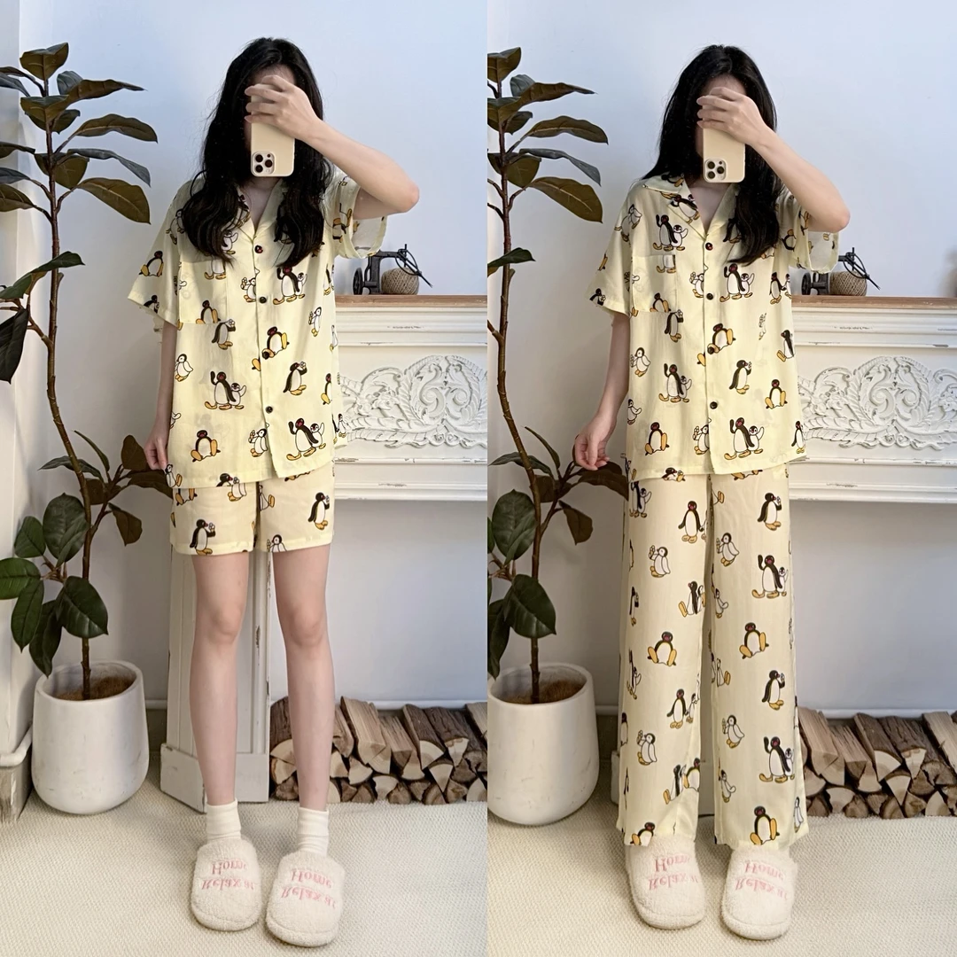 【黄色企鹅】-短袖三件套-新款潮牌可外穿天丝棉居家服睡衣