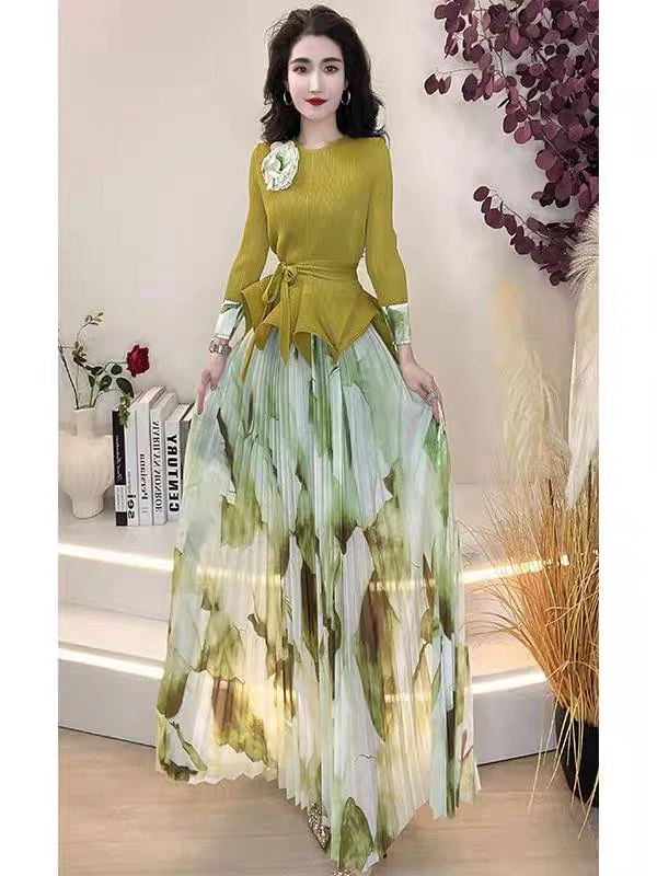 2025轻奢褶皱设计时尚显瘦女装褶衣气质新款裙子套装