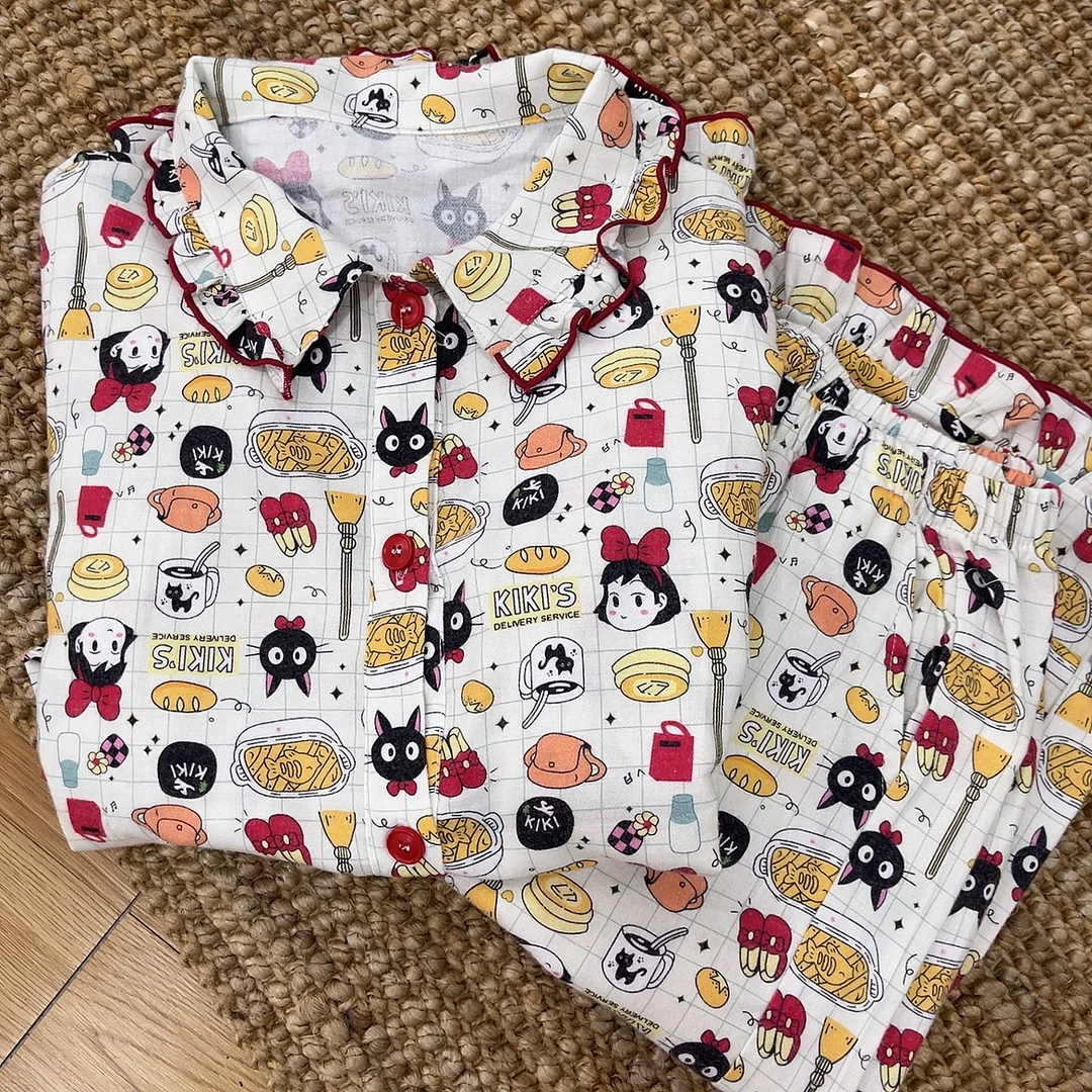 少女甜美可爱卡通系列开衫睡衣秋季新款长袖长裤小翻领家居服套装