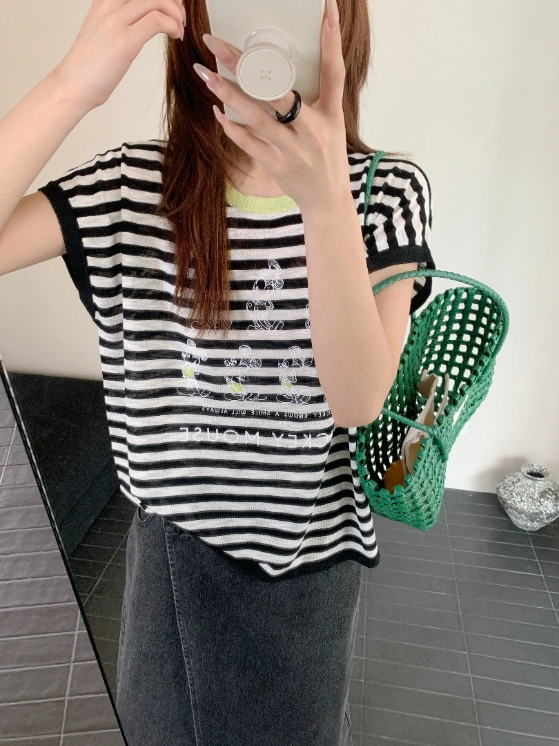 【潘潘.508880】2025年夏新款竹节麻圆领条纹针织衫（25.5.19福利）