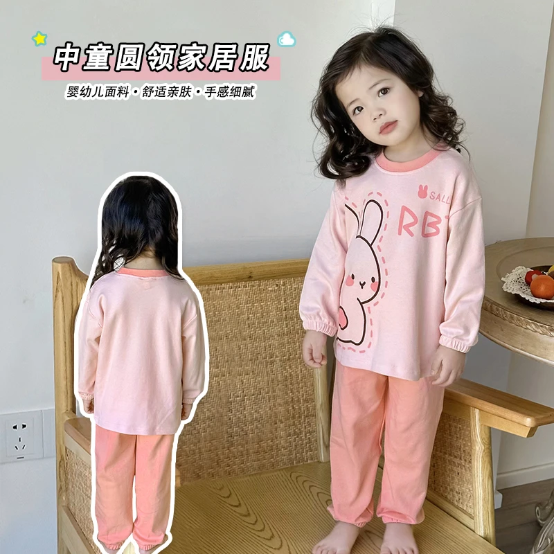 纯棉儿童睡衣套装宝宝薄款家居服全棉套头男女童春秋季长袖空调服