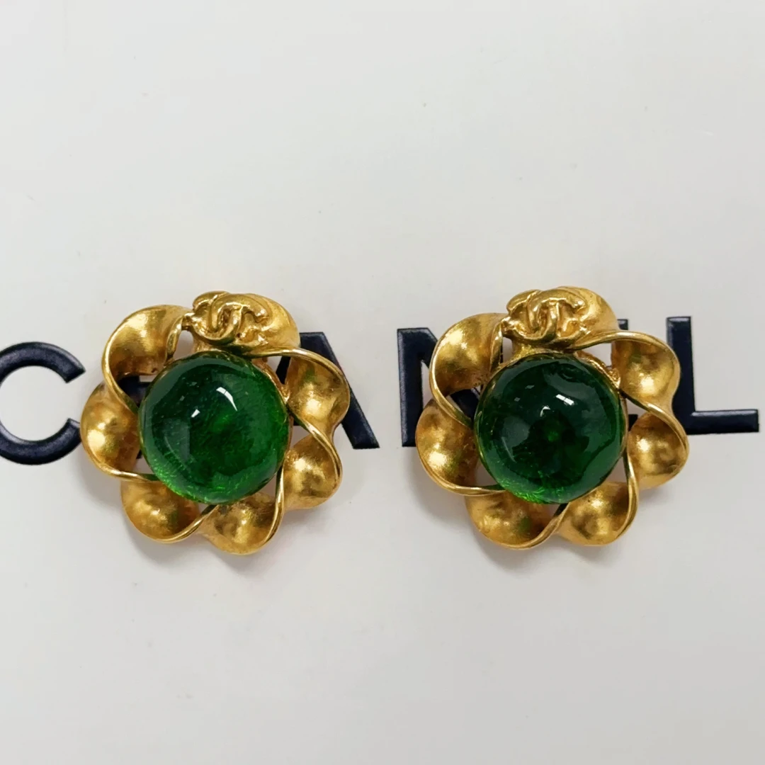95新 Chanel/香奈儿 Chanel vintage香奈儿中古花花绿琉璃耳夹