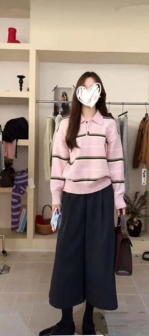 米满满-Sy（ 49#）经典复古翻领针织上衣