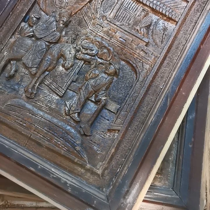 巴***1香榧木老木雕花版一对