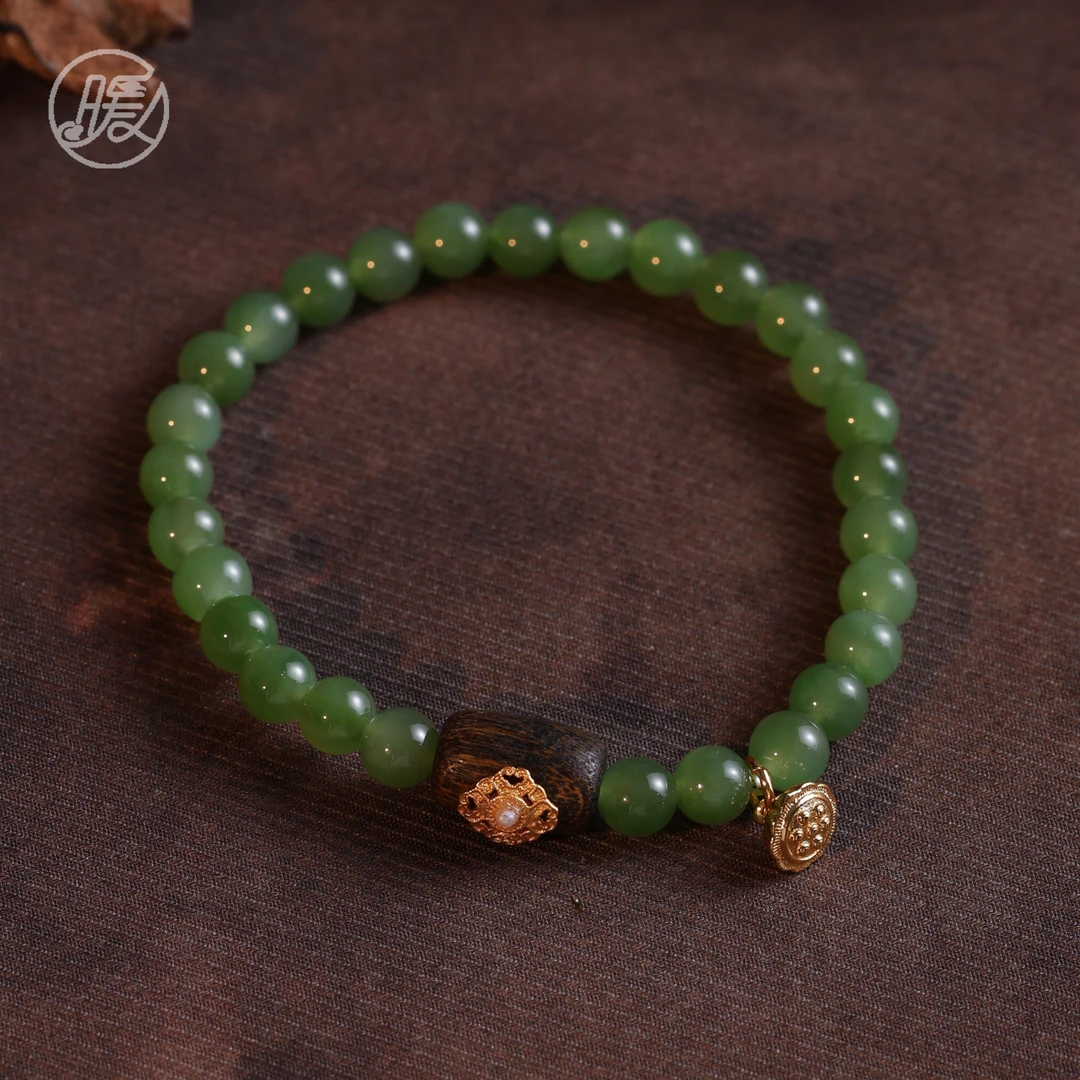 单圈和田玉手串6mm搭配莲蓬吊坠香香桶珠手链A7053多样性发一