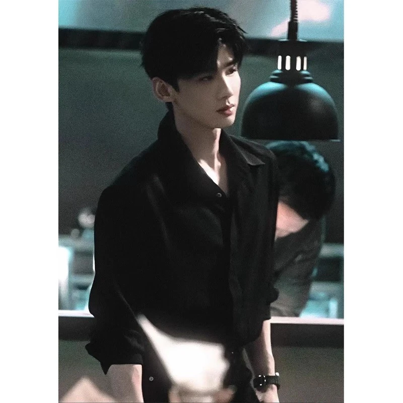 白敬亭桑延同款黑色衬衫男高级感痞帅长袖衬衣西装内搭禁欲系穿搭