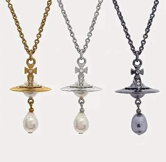 铜合金项链 项链耳饰套装高版土星星球水滴立体巴洛克