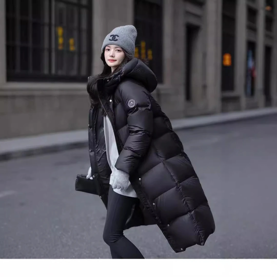 平湖2025羽绒服女款女极寒加厚袖标长款日韩风白鸭绒外套极寒保暖