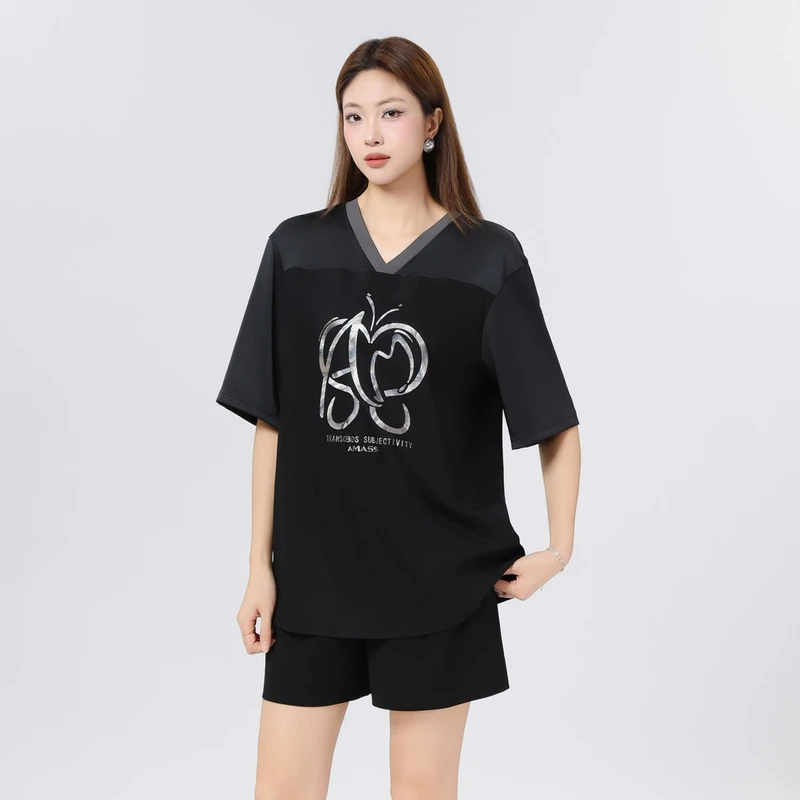 AMASS/阿玛施春夏新款时尚休闲短袖百搭显瘦圆领T恤上衣530058