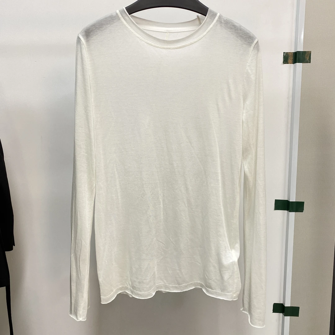 【Maison Meet】时尚休闲百搭圆领纯色简约长袖白色T恤V1780