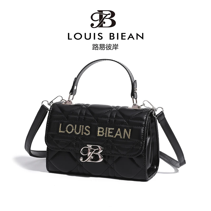 Louis biean新款高质感时尚菱格刺绣斜挎单肩包手提包8086黑色