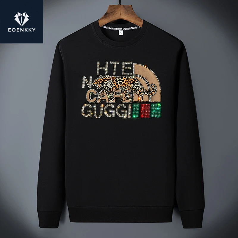 潮牌秋冬新款时尚欧洲站加绒烫钻男欧货潮流休闲大码保暖休闲卫衣