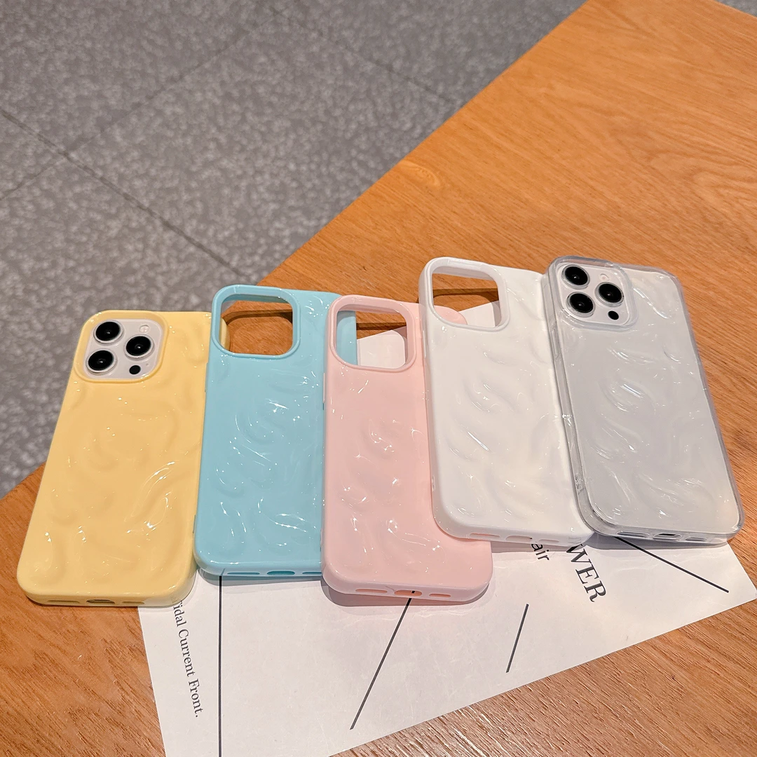 高级感水波纹褶皱适用苹果16Promax手机壳iPhone15大孔14防摔13