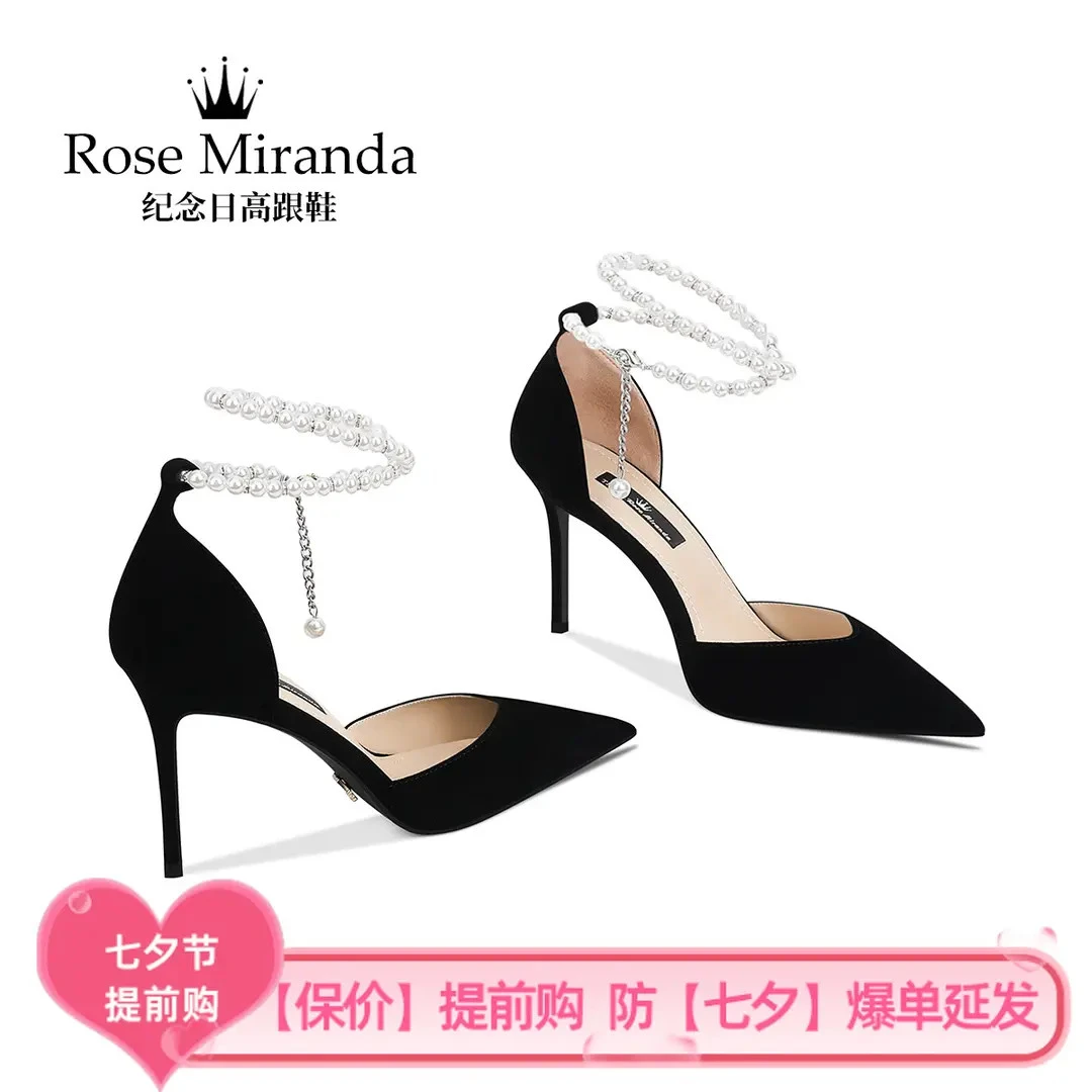 RoseMiranda玫瑰米兰达纪念日高跟鞋黑色中空不累脚的细跟凉鞋女