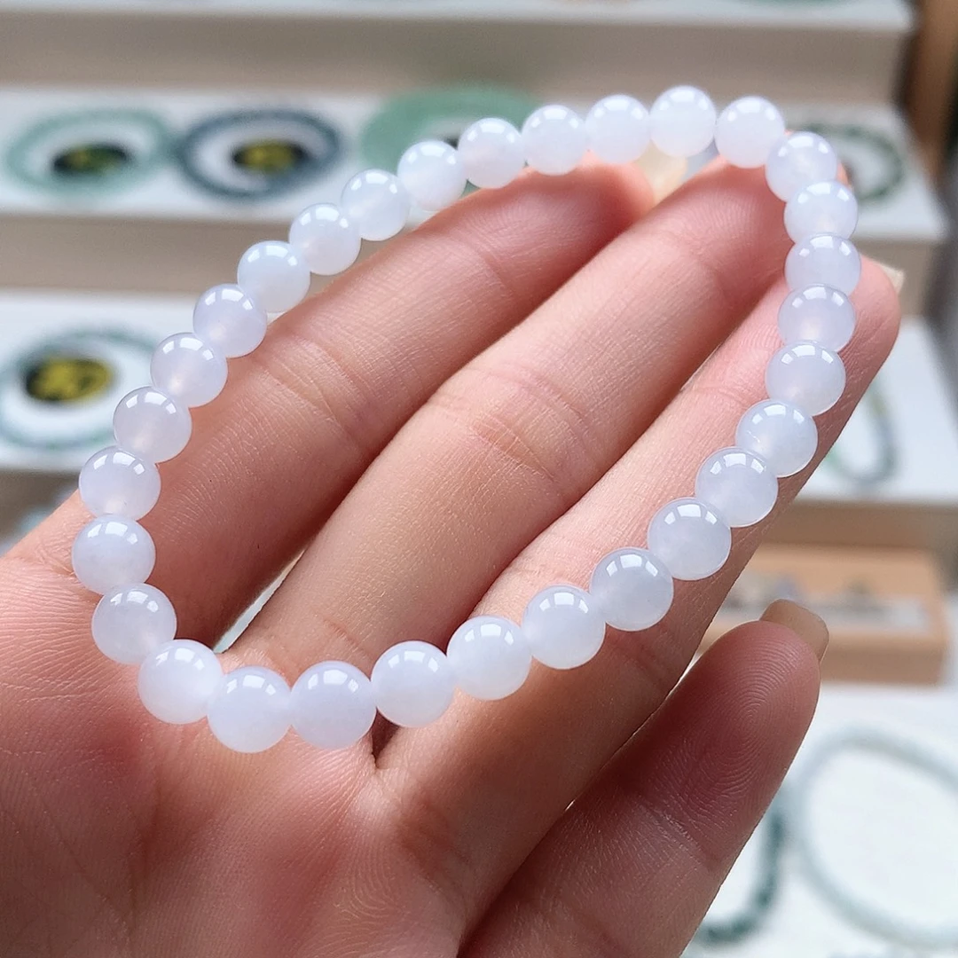 翡翠未镶嵌手串白月光6.0