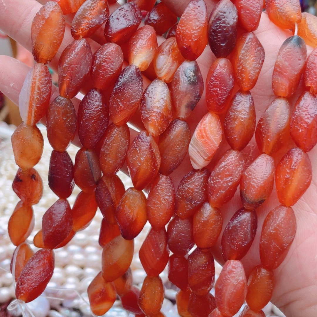 玛瑙/玉髓未镶嵌珠宝半成品橘皮老玛瑙扭扭珠1条卡9*19