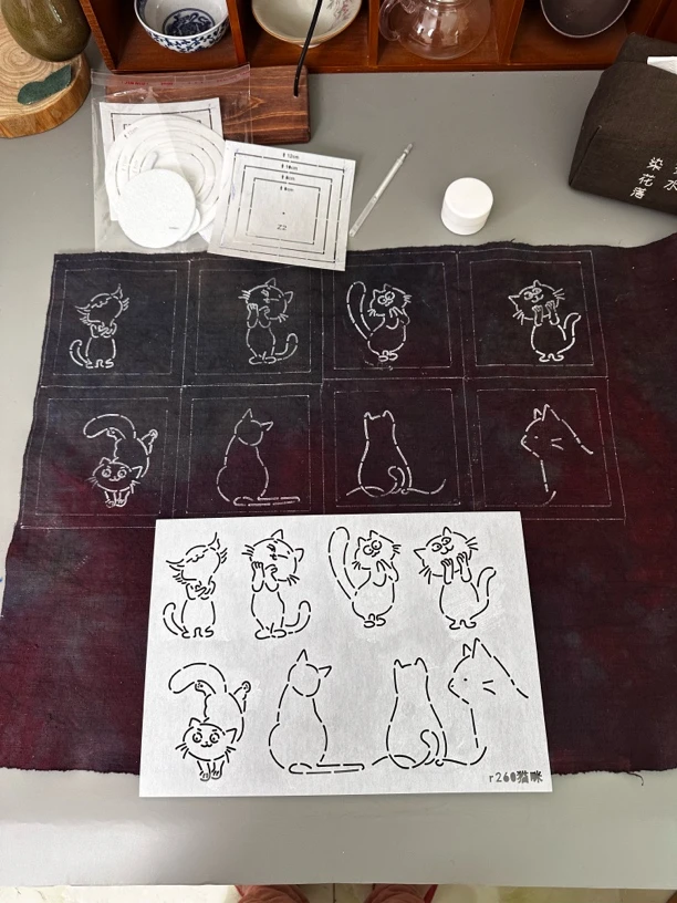 猫咪杯垫模板 茶席模板 刺子绣模板 诺诺植物染