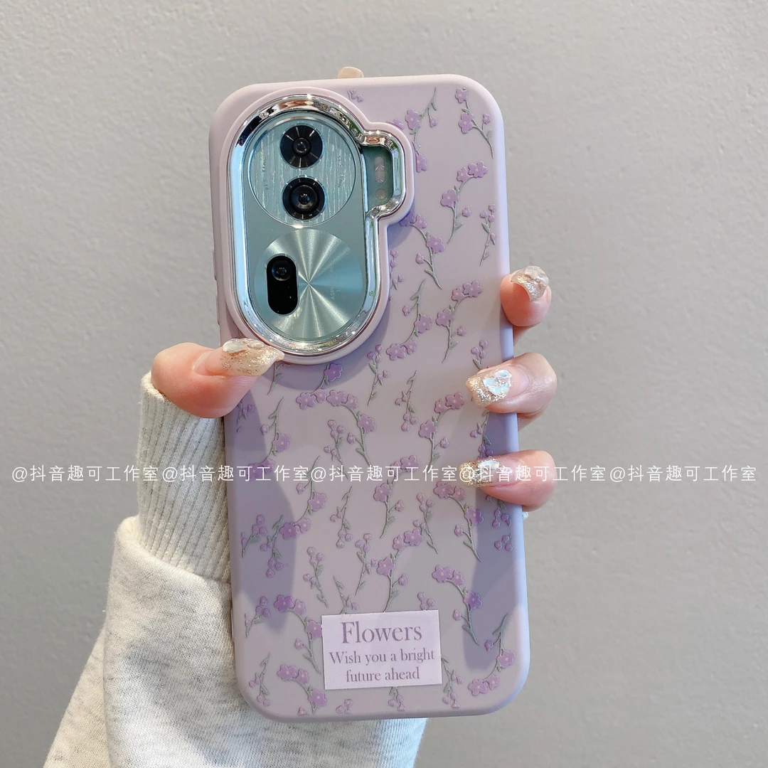 （opporeno11系列）小胖墩适用reno11/11pro个性高级手机壳紫色花枝