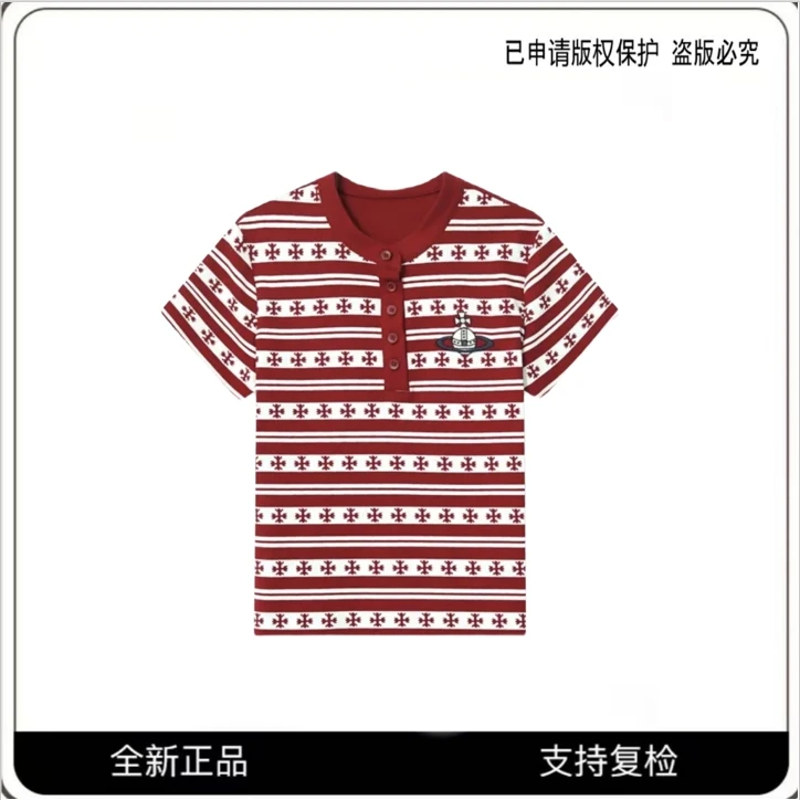 高端条纹短袖2025新款夏季洋气polo衫上衣女X147