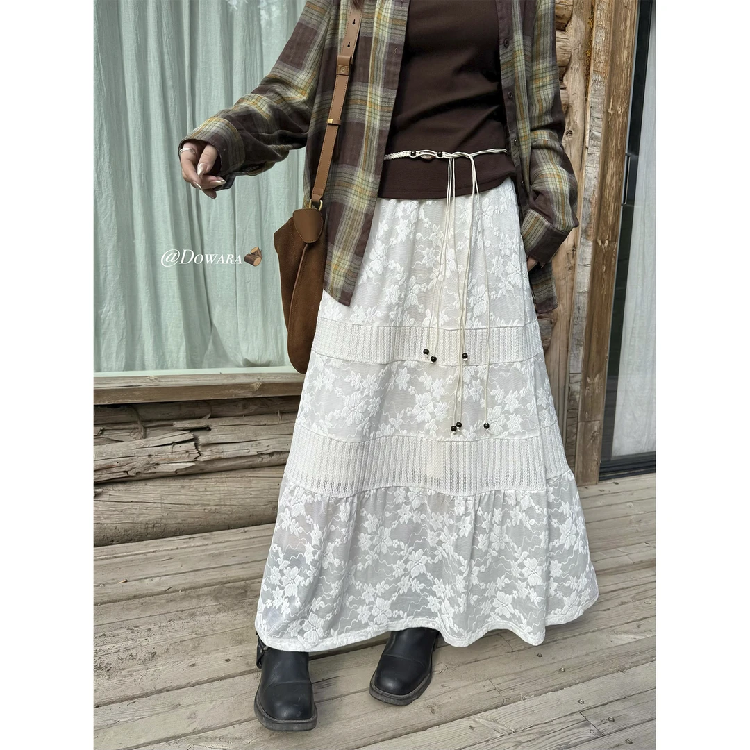 现货9839D大婉酱微胖定制【罗浮裙】度假风温柔蕾丝半身裙小众长裙