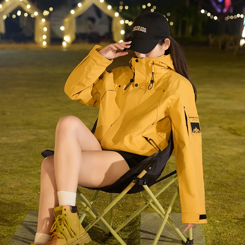 春季新款情侣冲锋衣男女薄款连帽工装夹克青少年潮流百搭休闲外套