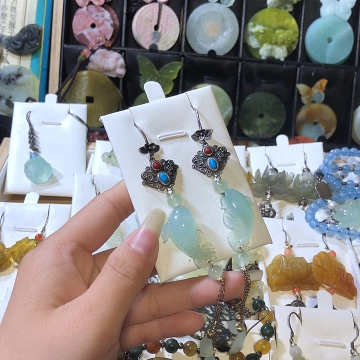 未镶嵌岫玉岫玉耳环