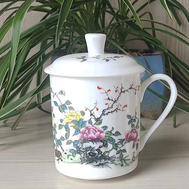 景德镇骨瓷大号茶杯带盖瓷杯会议杯家用青花瓷礼品办公室水杯定制