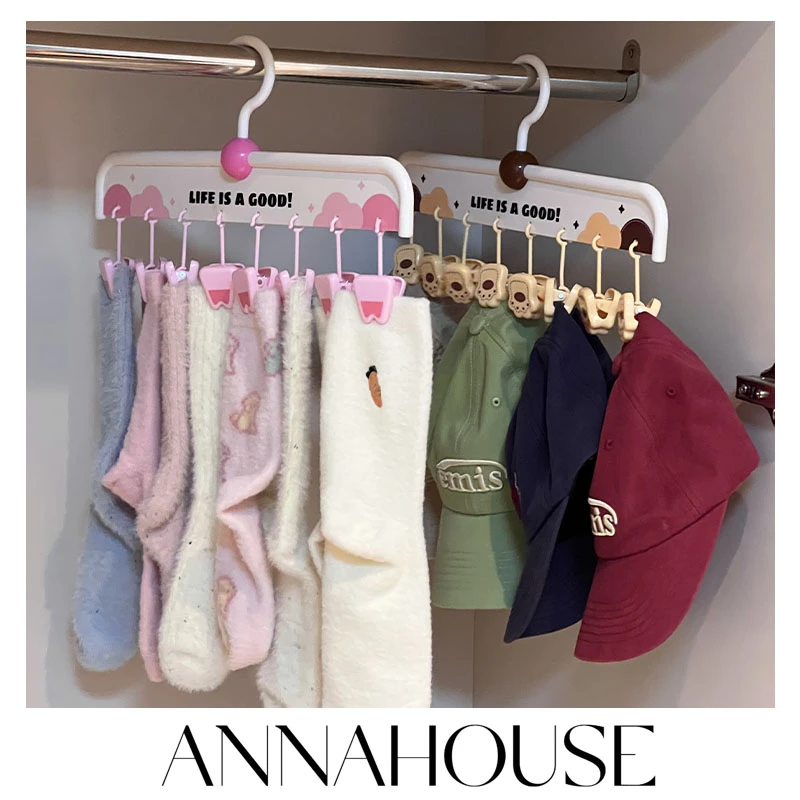 ANNAHOUSE萌趣动物爪爪衣架猫爪袜子婴儿衣架带夹收纳晒袜子ZXX