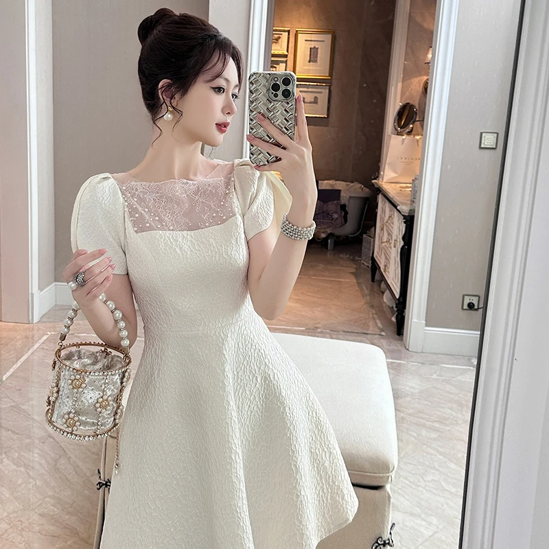 轻奢复古收腰方领优雅气质显瘦宴会名媛小个子连衣裙夏季21678