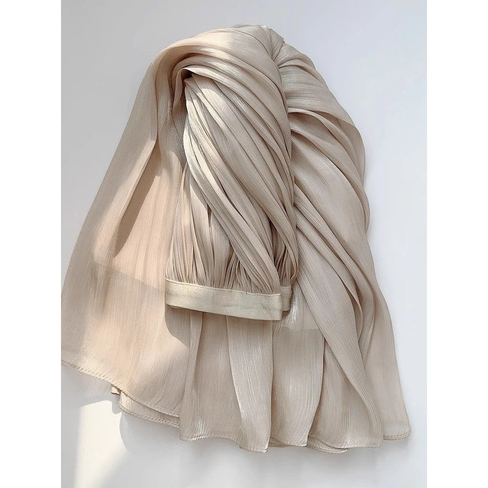 今年流行！珠光气质流光纱半身裙女春夏新款垂坠飘逸仙气褶皱a字裙