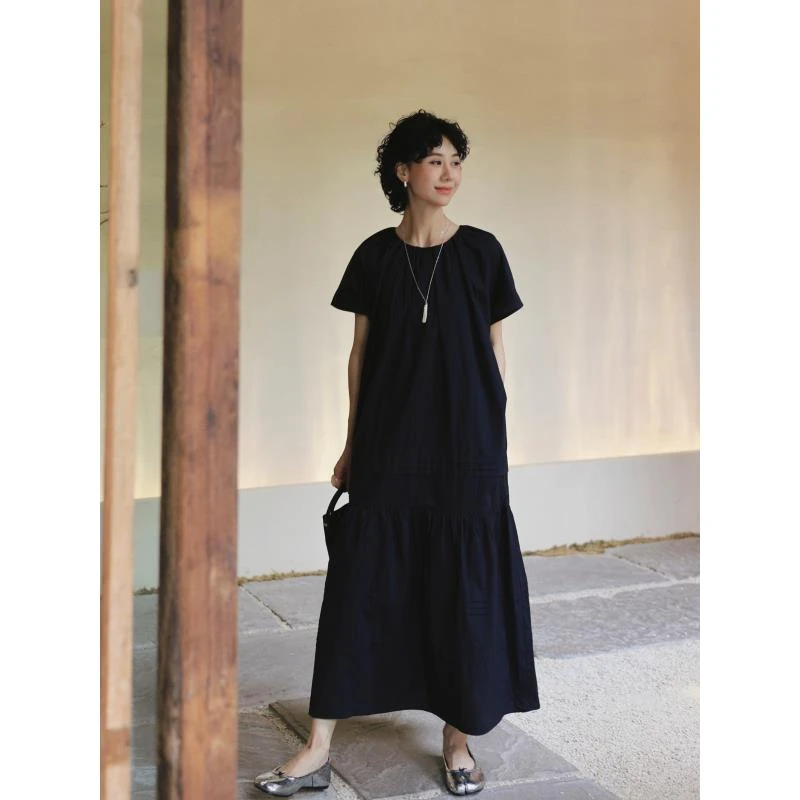 TT设计师【人鱼湾】夏季新款时尚高级墨黑连衣裙TT190481