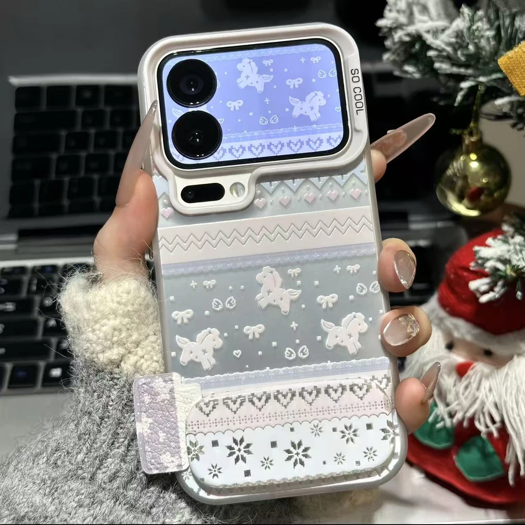 新款复古费尔岛纹小马支架适用苹果17/16p手机壳华为vivoppo小米