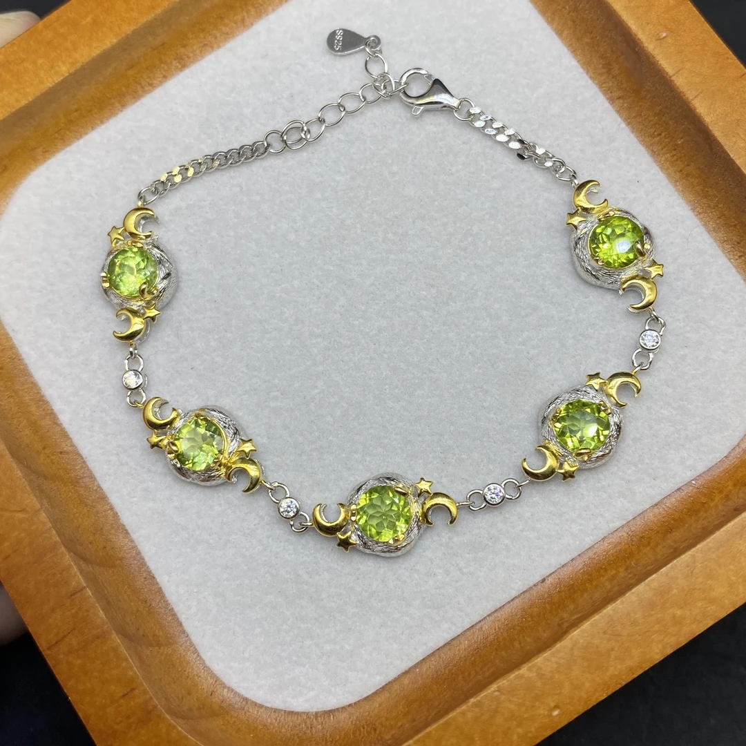 星月主题 天然橄榄石手链s925银 创意个性设计款可爱时尚百搭Y1