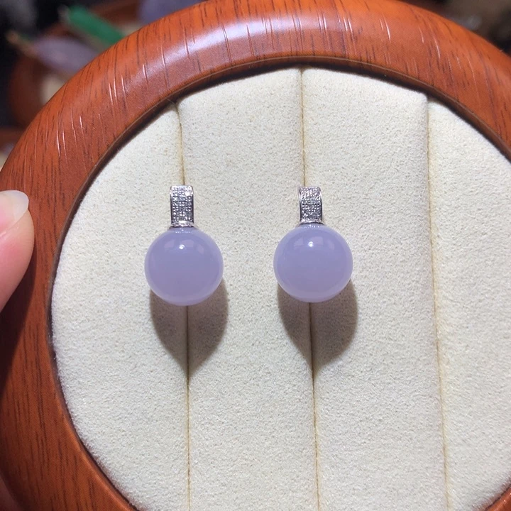 翡翠耳饰18K金镶嵌冰春紫耳钉